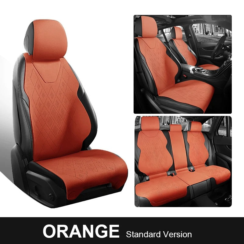 Universal Suede Saddle Seat Cushion Pad – Half-Covered 5-Seat Set for Sedan & SUV - Delicate Leather