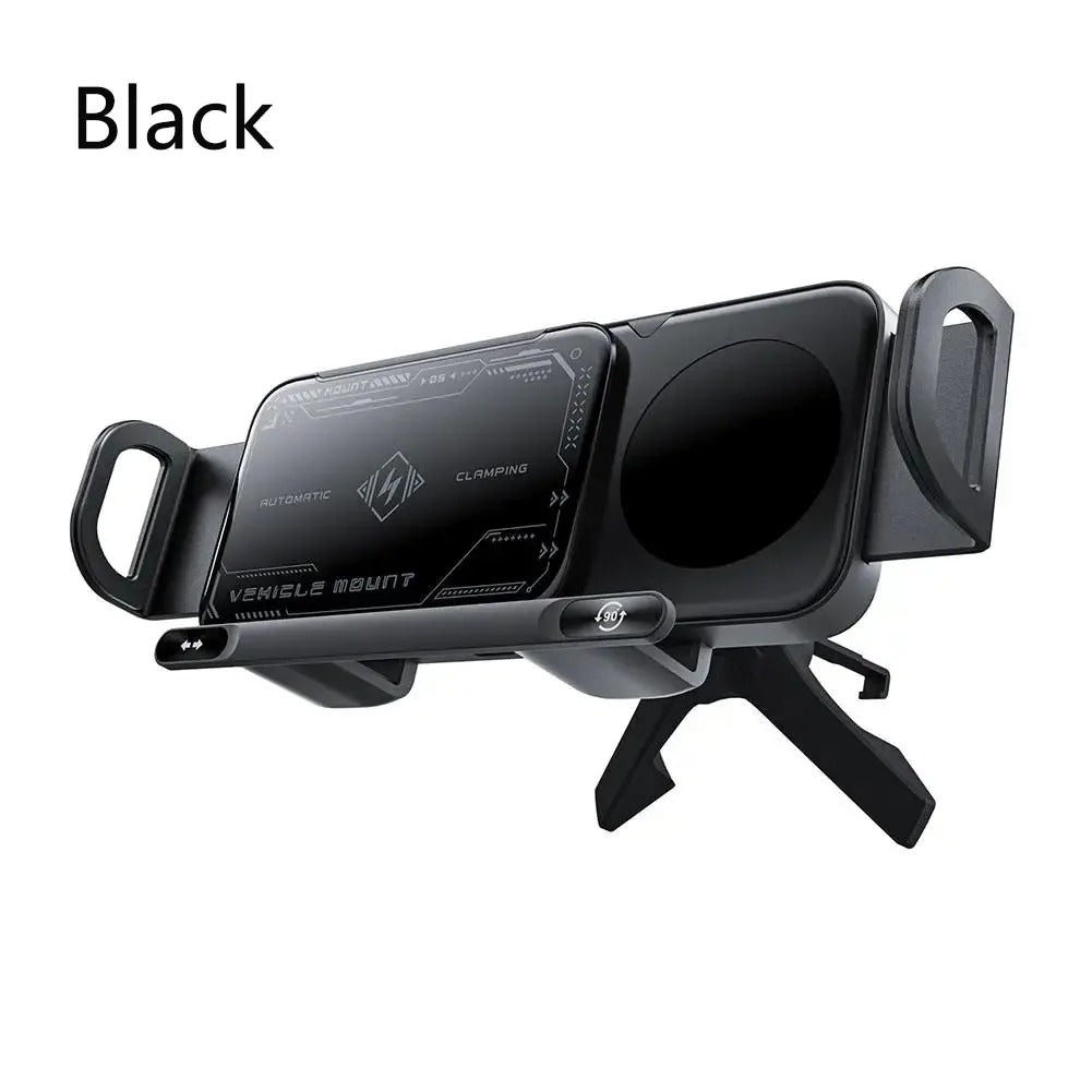 2-in-1 Magnetic Car Phone Holder with Wireless Fast Charging – Auto-Rotating Air Vent Mount for Smartphones & Tablets - Delicate Leather