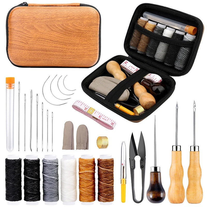92-Piece Leather Working Kit - Comprehensive Craft Tools with Sewing Thread, Needles, Groover, and More