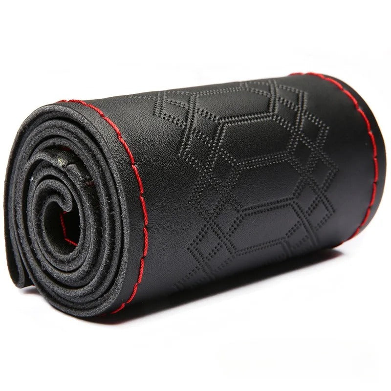 Genuine Leather Embossed Braiding Steering Wheel Cover - Hand-Stitched Anti-Slip Car Decoration Accessory