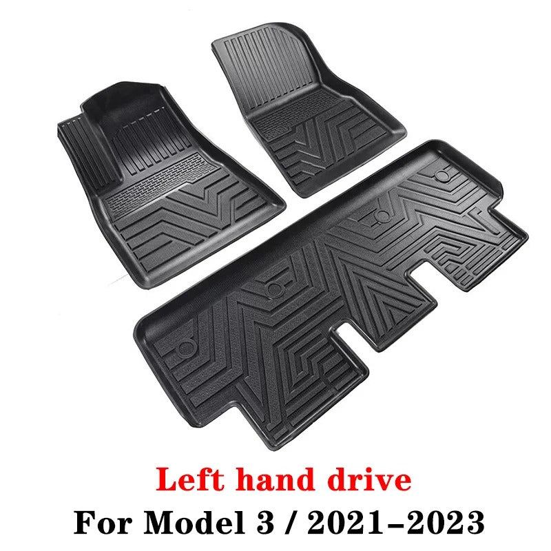 TPE Waterproof Non-Slip Floor Mats for Tesla Model 3/Y (2021-2024) - Full Surround All-Weather Protection - Delicate Leather