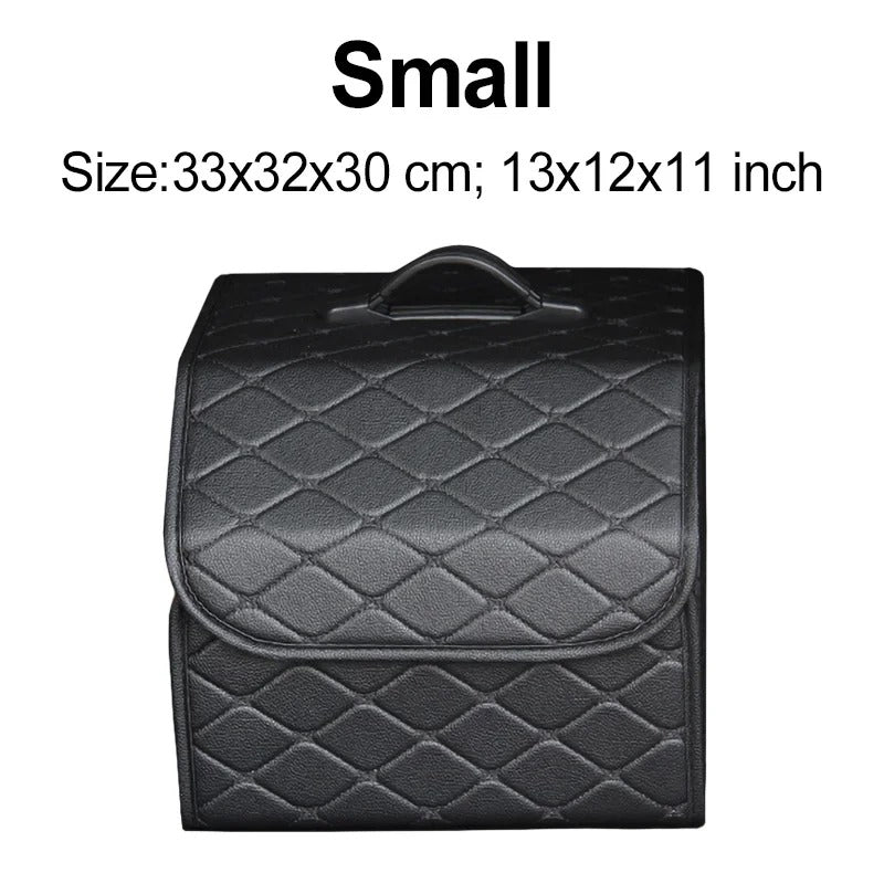 PU Leather Car Trunk Organizer – Collapsible Storage Box for Cars & SUVs | Foldable Cargo Storage Bag for Stowing & Tidying - Delicate Leather
