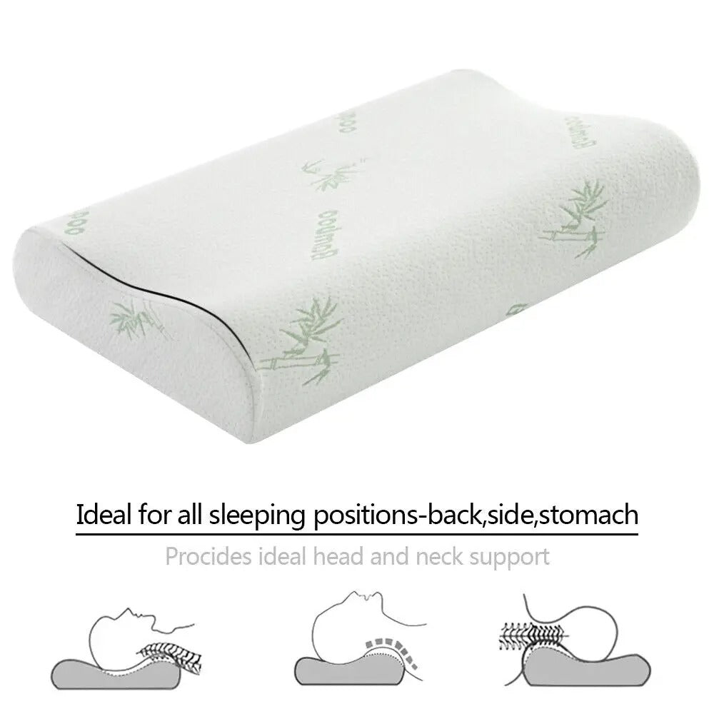 Orthopedic Memory Foam Pillow – Cervical Neck Support with Bamboo Fiber Cover - Delicate Leather