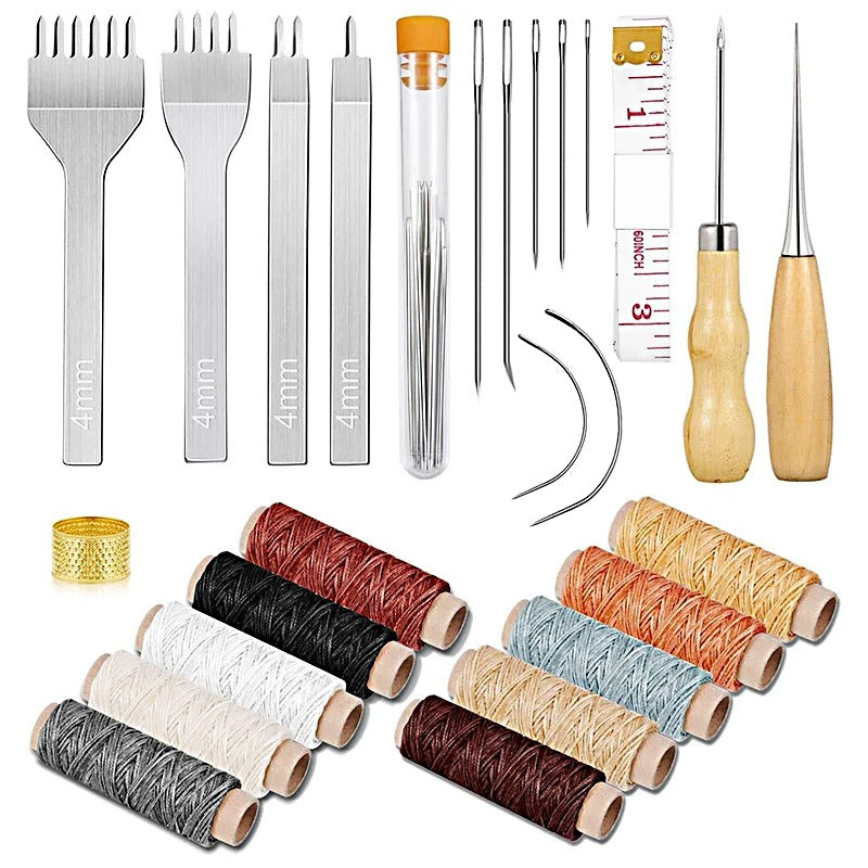 Professional Leather Craft Tools Kit – 3 Sets DIY Leather Cutter & Sewing Stitch Kit - Delicate Leather