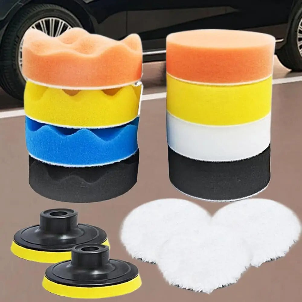 Car Polishing Pad Kit – Sponge & Wool Pads with Drill Adapter for Polishing, Sanding, and Waxing - Delicate Leather