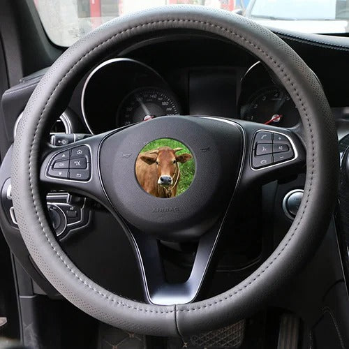 Leather Car Steering Wheel Cover - Wavy Line Design with Silica Gel Liner