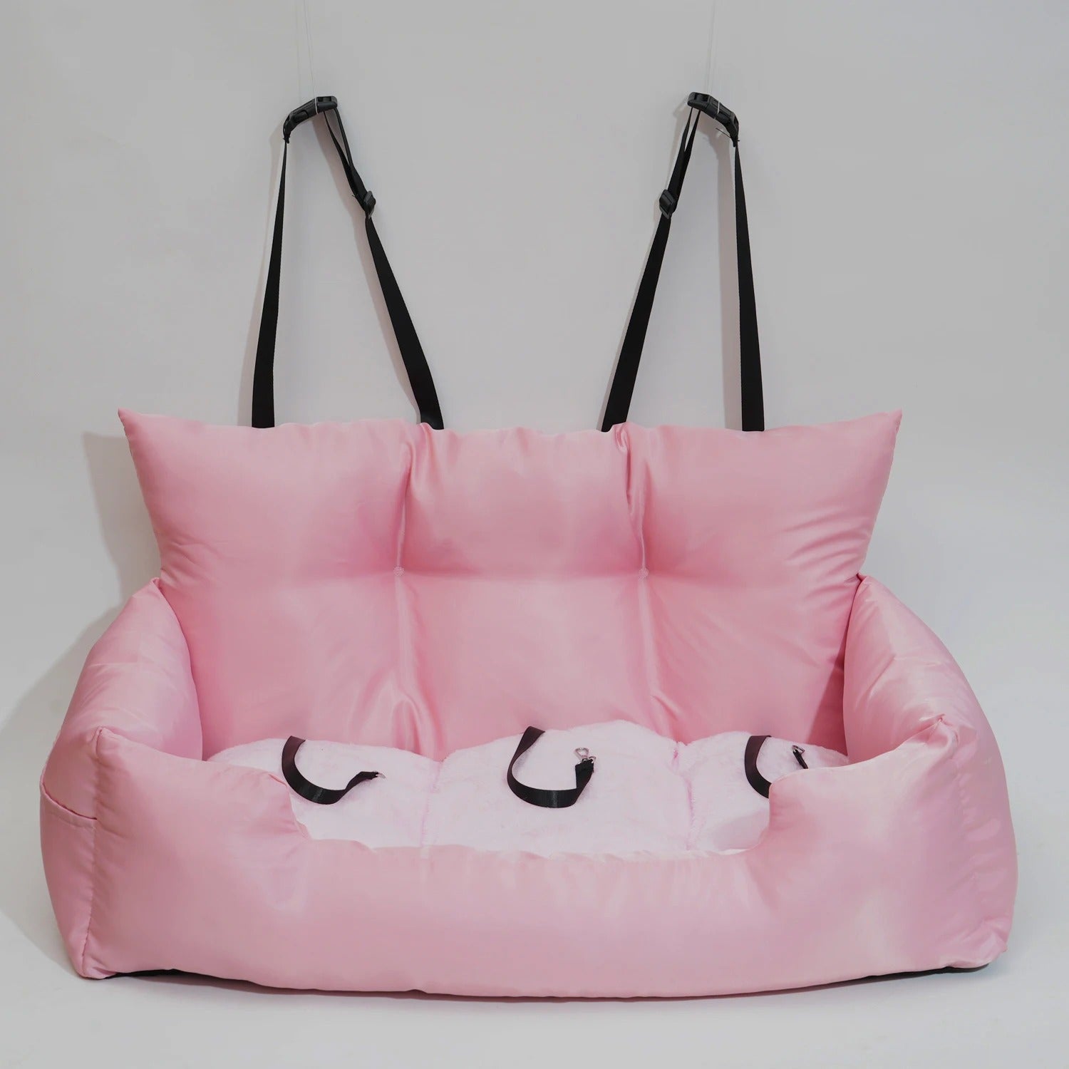 Large Foldable Dog Car Seat with Hammock Design – Travel Pet Carrier for Cats and Dogs, Ideal for Rear Seats - Delicate Leather