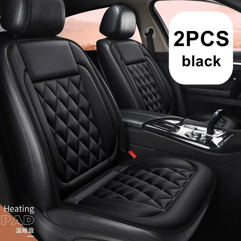 2PCS Universal Heated Car Seat Cushion Set - Winter Thermal Driver Seat Covers - Delicate Leather