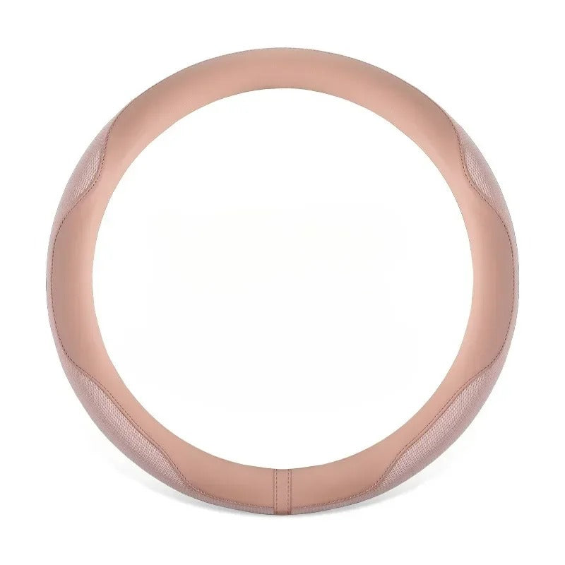 Leather Steering Wheel Cover with Breathable Ice Silk Mesh – Universal Fit for 14.5"-15" Steering Wheels - Delicate Leather