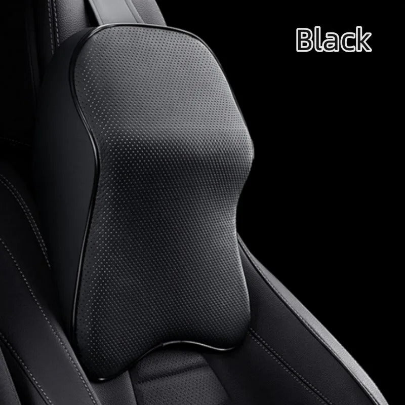 3D Nappa Leather Memory Foam Car Neck Pillow – Pain Relief & Travel Neck Support - Delicate Leather