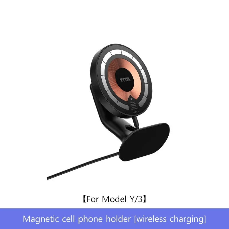 Ultra-Thin Dashboard Display with Wireless Magnetic Charging – Tesla Model Y & Model 3 - Delicate Leather