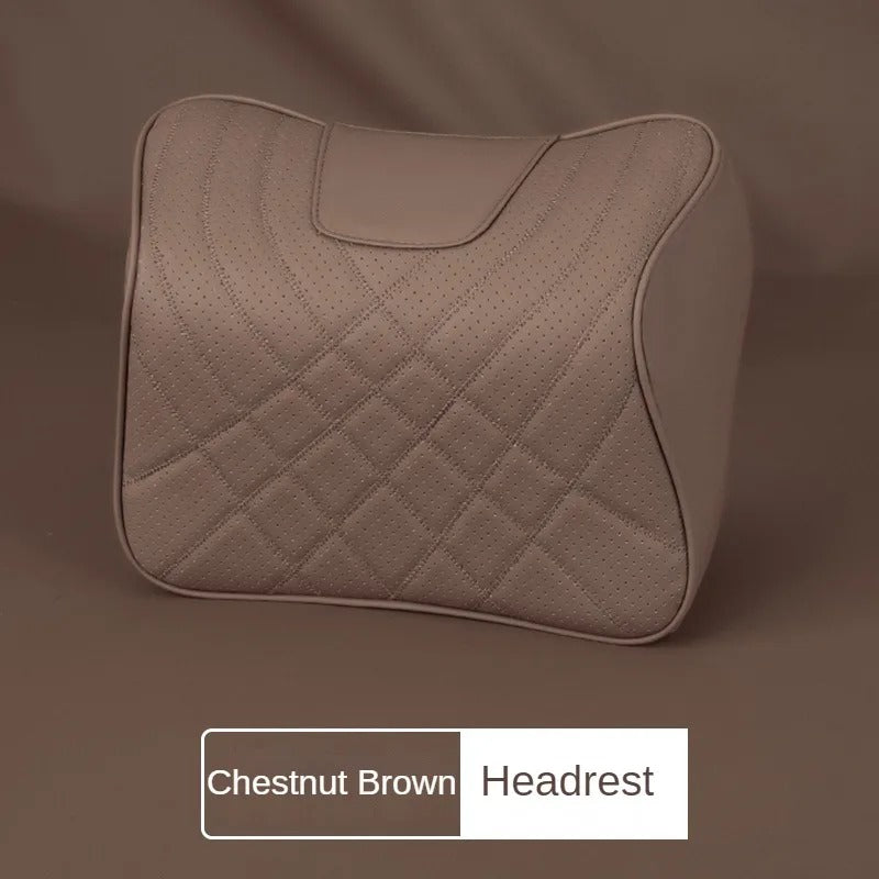 Leather Car Headrest & Lumbar Pillow Set – Memory Foam Neck and Waist Support - Delicate Leather