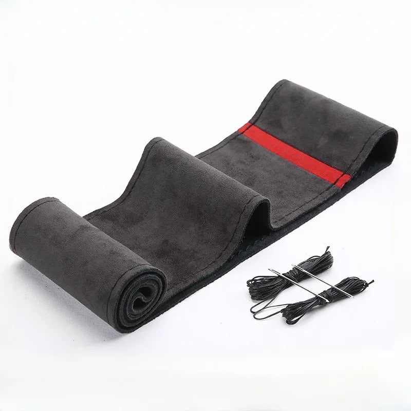Suede Leather Braided Car Steering Wheel Cover – Universal 38cm DIY Hand-Stitched Handle Cover for All-Season Comfort and Style - Delicate Leather