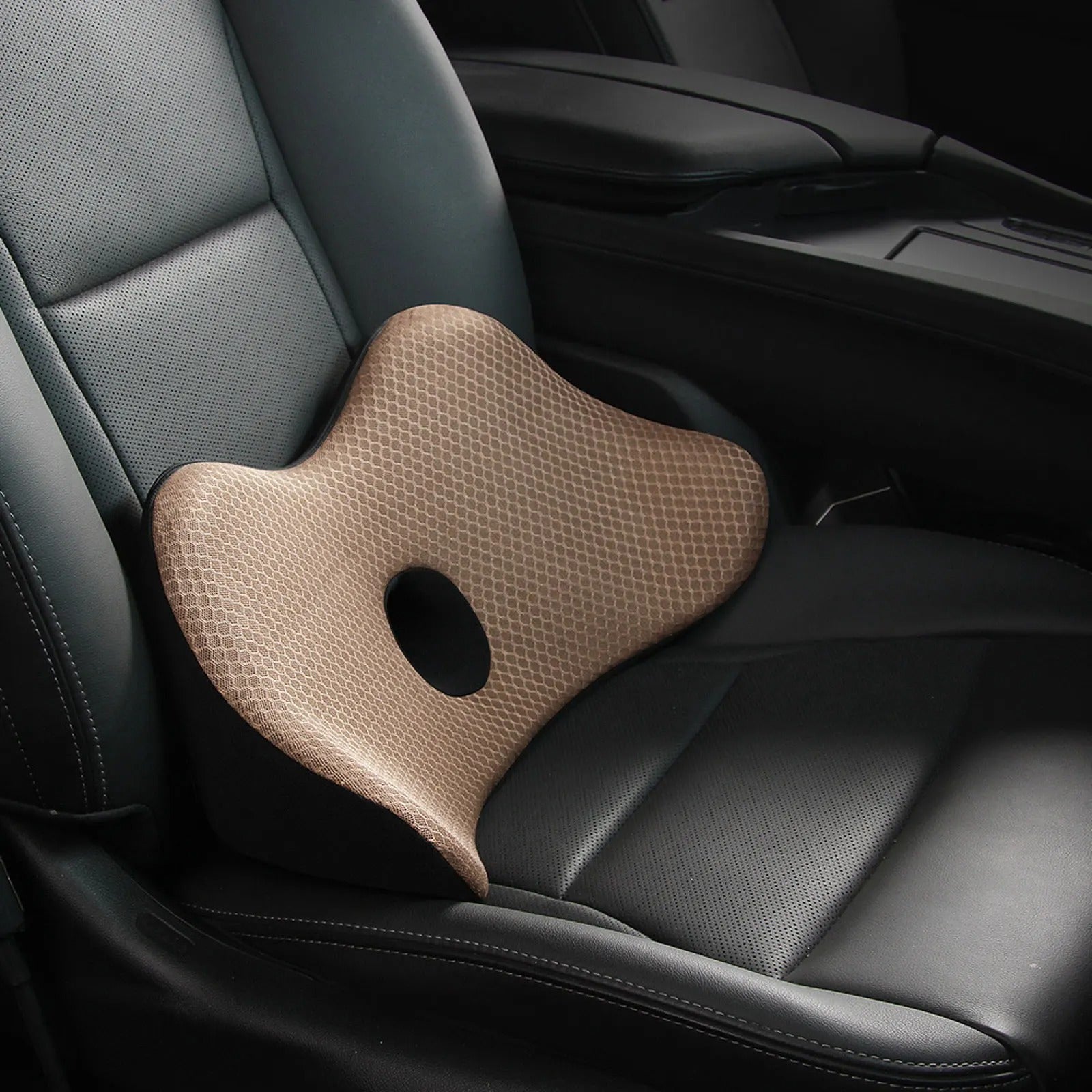 Memory Foam Car Back Cushion – Orthopedic Massage Seat Mat for Travel, Office, and Chair Support - Delicate Leather