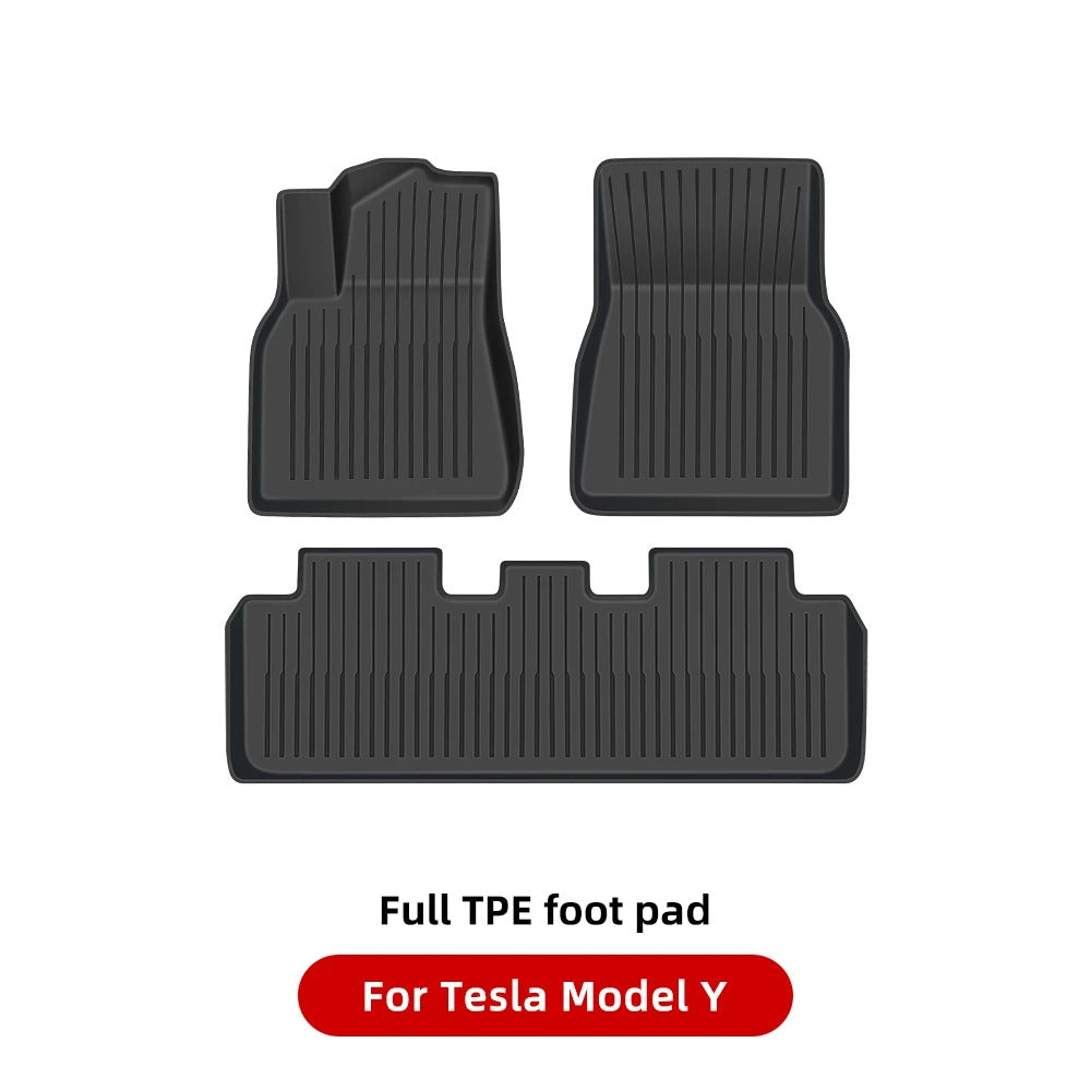 TPE Waterproof Anti-Slip Floor & Trunk Mat Set for Tesla Model Y (2021-2024) and Model 3 Highland - All-Weather Floor Liner - Delicate Leather