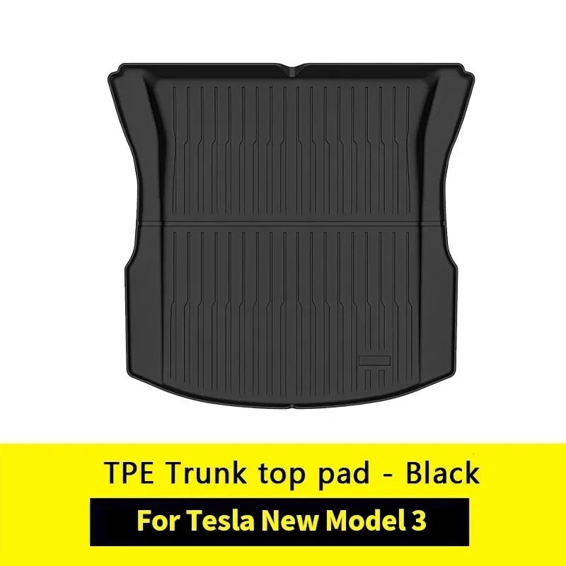 TPE Floor Mats for New Tesla Model 3 Highland 2024 - Waterproof Luggage Mat, Wear-Resistant Foot Pads, Trunk Mats Accessories - Delicate Leather