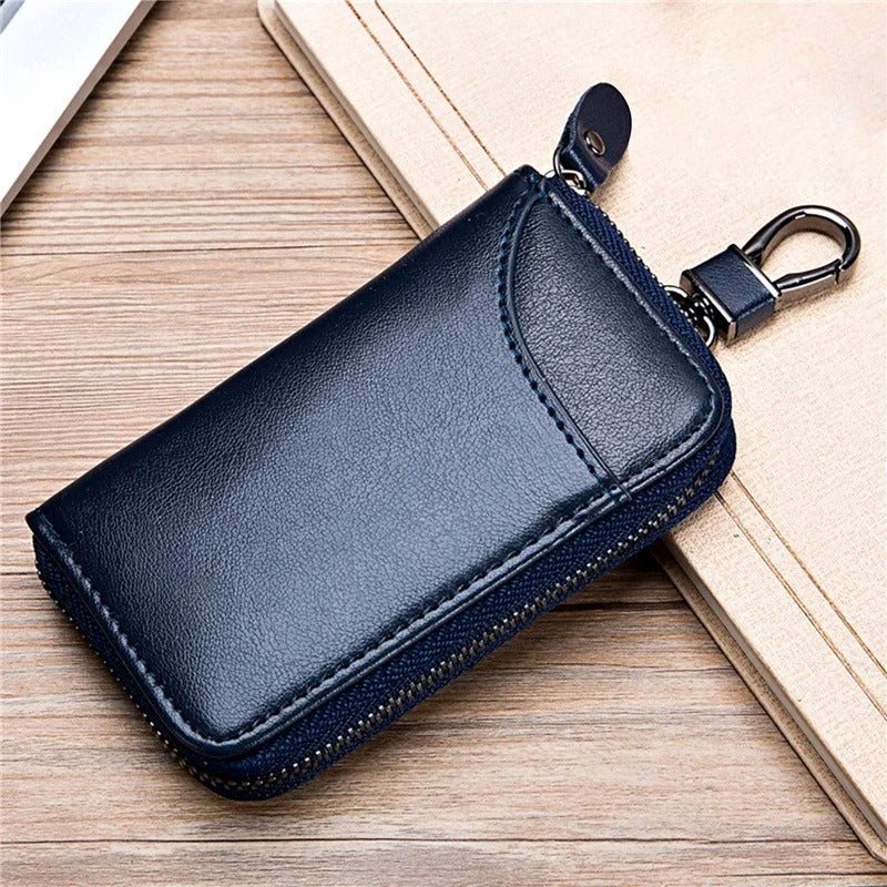 Leather Key Case Organizer Pouch – Car Key Wallet with Card Holder for Men & Women | Multi-Function Keychain Bag - Delicate Leather