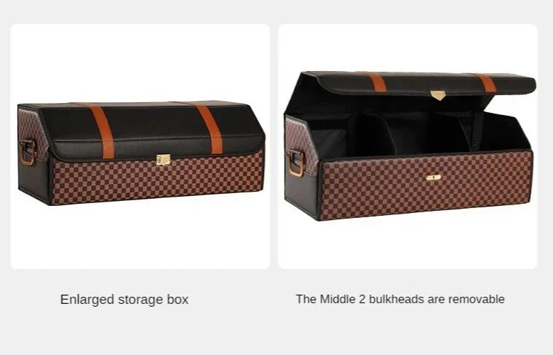 Premium Leather Car Trunk Organizer – Versatile, Foldable Storage Solution for Travel, Camping, and Everyday Car Use - Delicate Leather