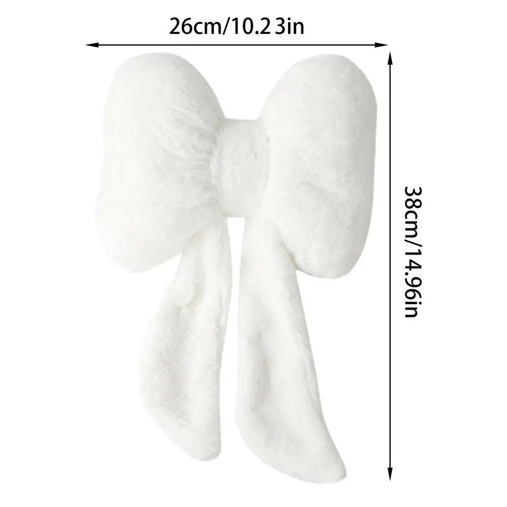 Plush Bowknot Car Headrest Pillow – Soft Neck & Lumbar Support Cushion - Delicate Leather