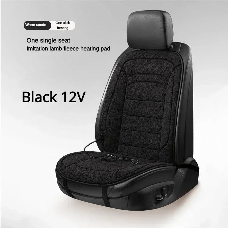 12V Heated Car Seat Cover - Winter Warmer Cushion with Cigarette Lighter Interface for Universal Fit - Delicate Leather
