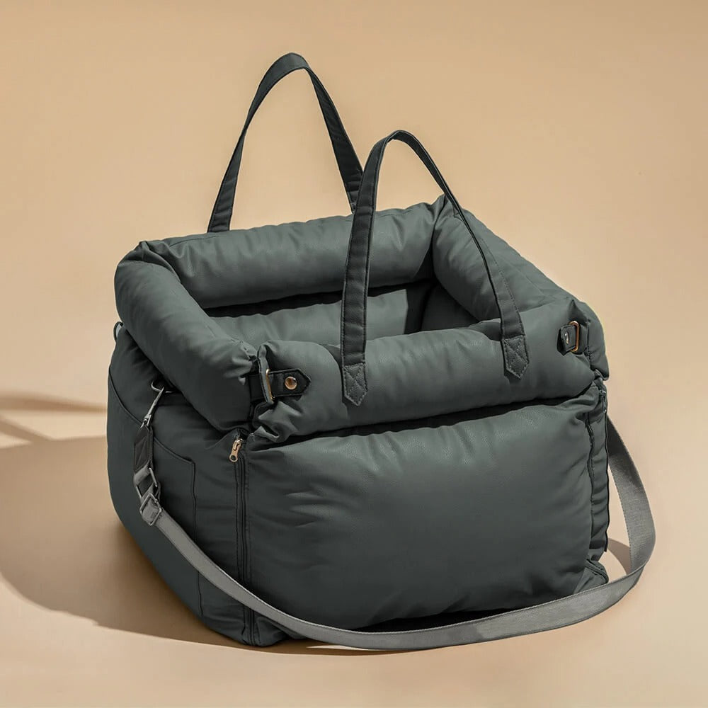 Luxury Faux Leather Pet Car Seat - Booster Bed for Dogs & Cats - Delicate Leather