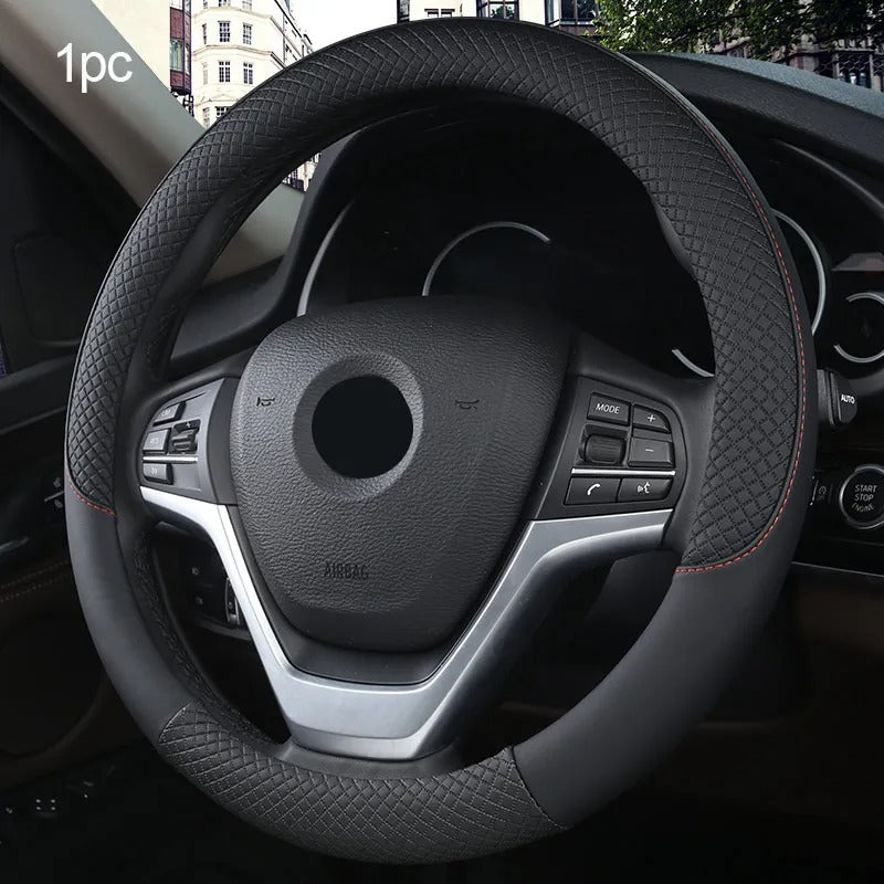Universal 37-38cm Faux Leather Car Steering Wheel Cover - Breathable Interior Auto Accessory - Delicate Leather