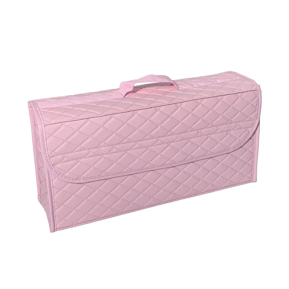 Pink Car Trunk Organizer Box – Large Foldable Cargo Storage for Car Accessories - Delicate Leather