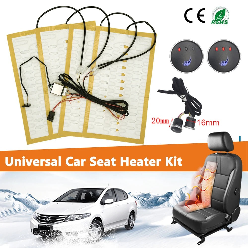 12V Built-in Car Seat Heater Kit – Fast Heating Pads with Dual Control Switch for 2 Seats - Delicate Leather