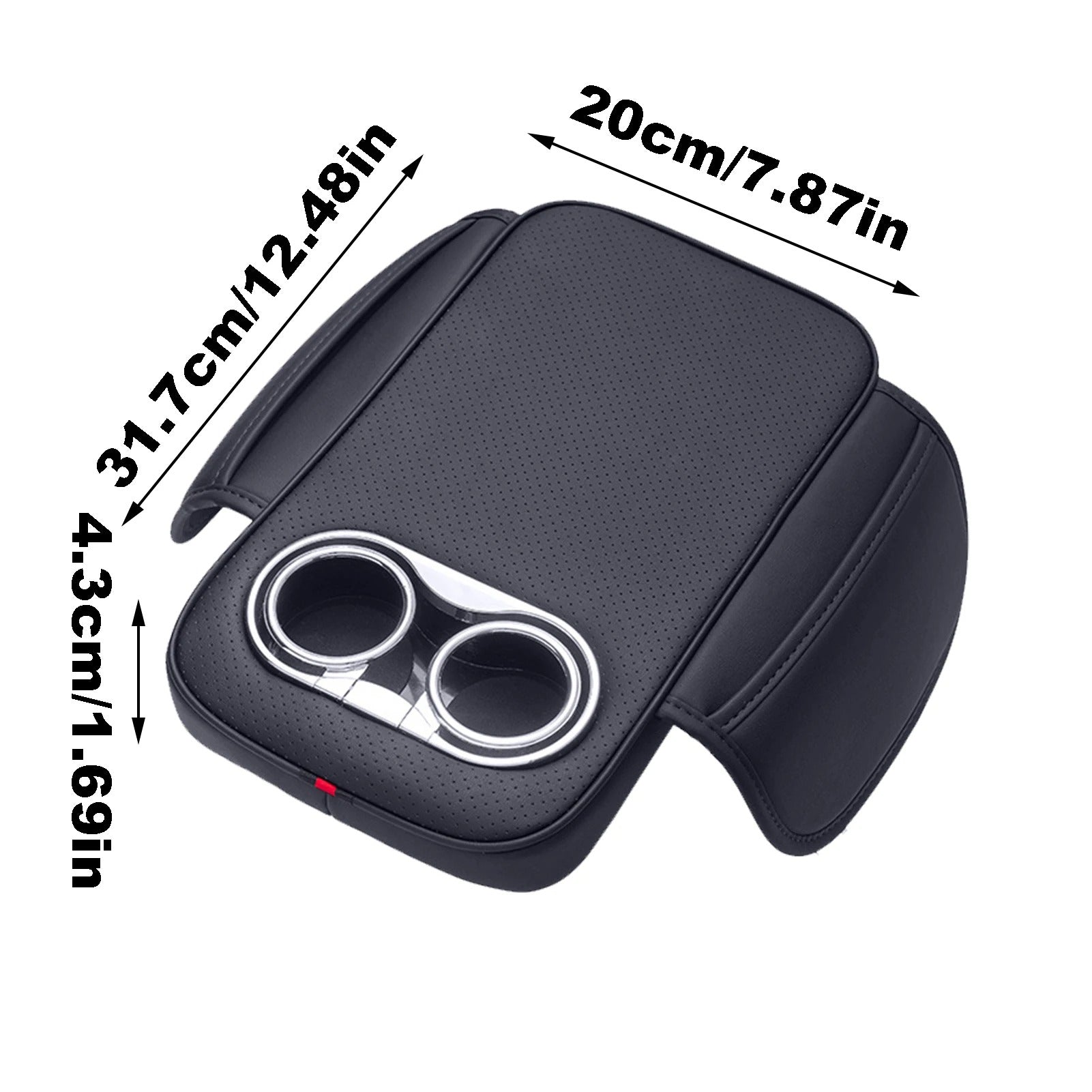 Car Armrest Cushion with 2 Cup Holders and Side Pockets – PU Leather Center Console Pad - Delicate Leather