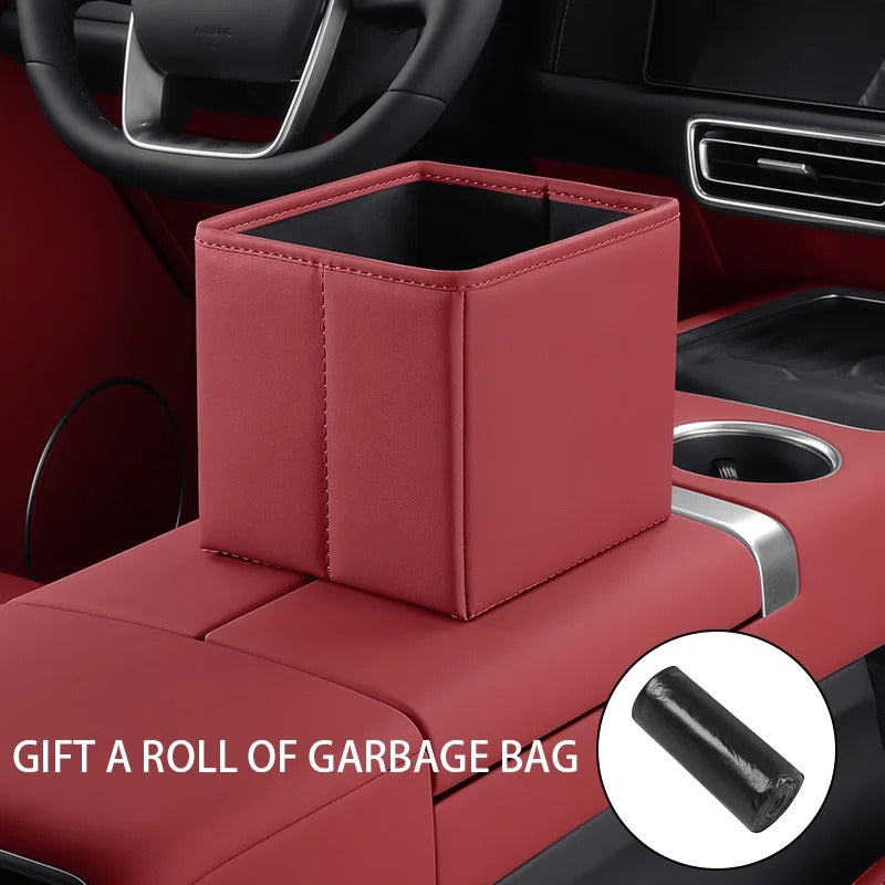 Foldable Car Trash Can & Multi-Functional Storage Box – Compact, Moisture-Proof ABS Organizer for Vehicle Interior Cleaning & Tidying - Delicate Leather