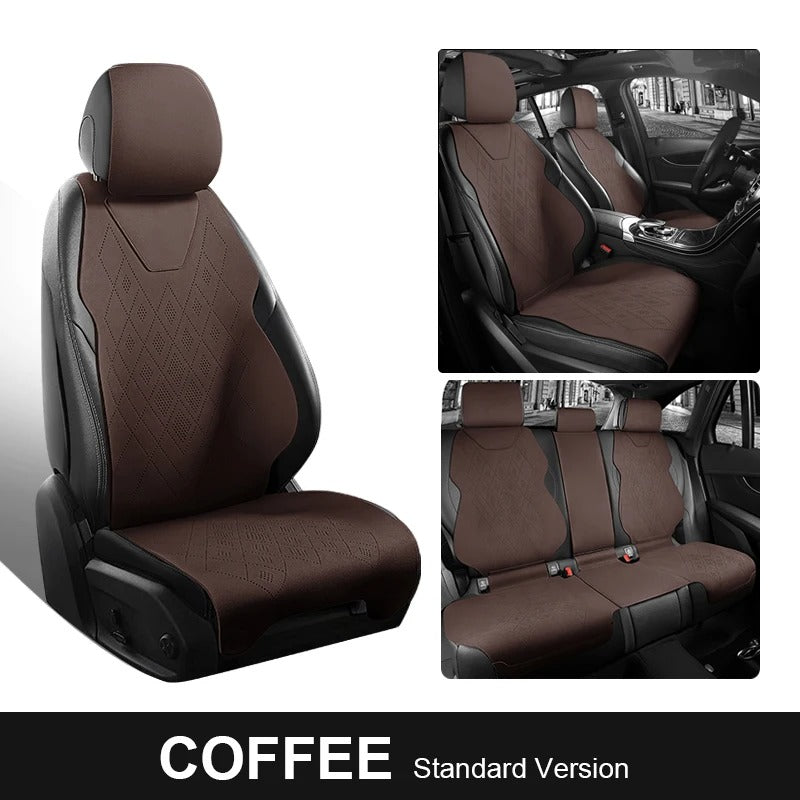 Universal Suede Saddle Seat Cushion Pad – Half-Covered 5-Seat Set for Sedan & SUV - Delicate Leather