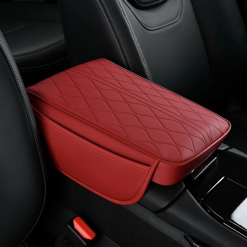 Universal Car Armrest Box with Storage, Heightened Leather Memory Foam Cushion Pad – Protective Support for Auto Center Console - Delicate Leather