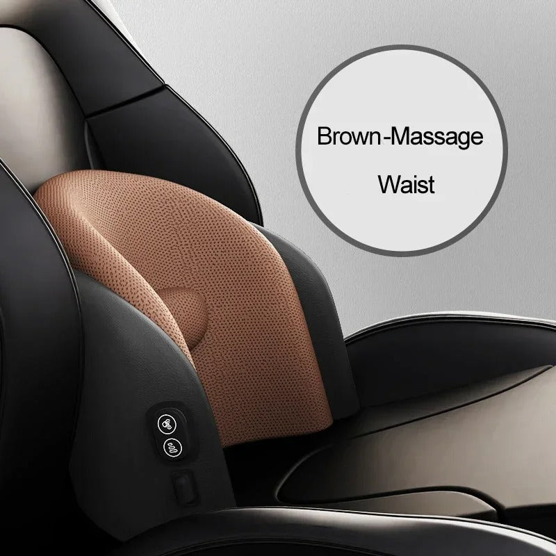 Electric Car Neck & Lumbar Massage Cushion – Smart Ergonomic Support for Office & Car Seats - Delicate Leather