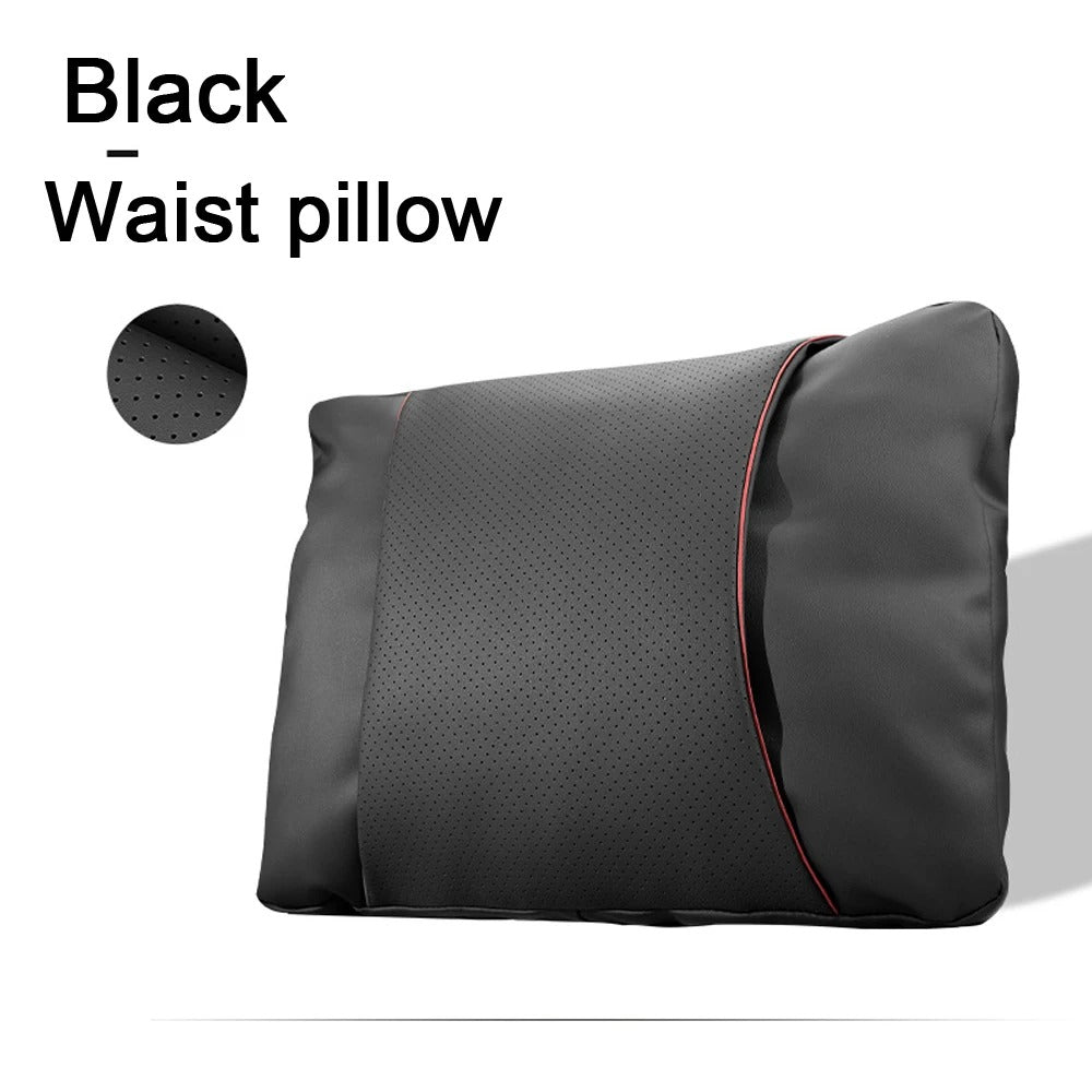 Orthopedic Memory Foam Seat Cushion & Back Support Pillow Set – Coccyx and Lumbar Relief for Office Chair & Car - Delicate Leather