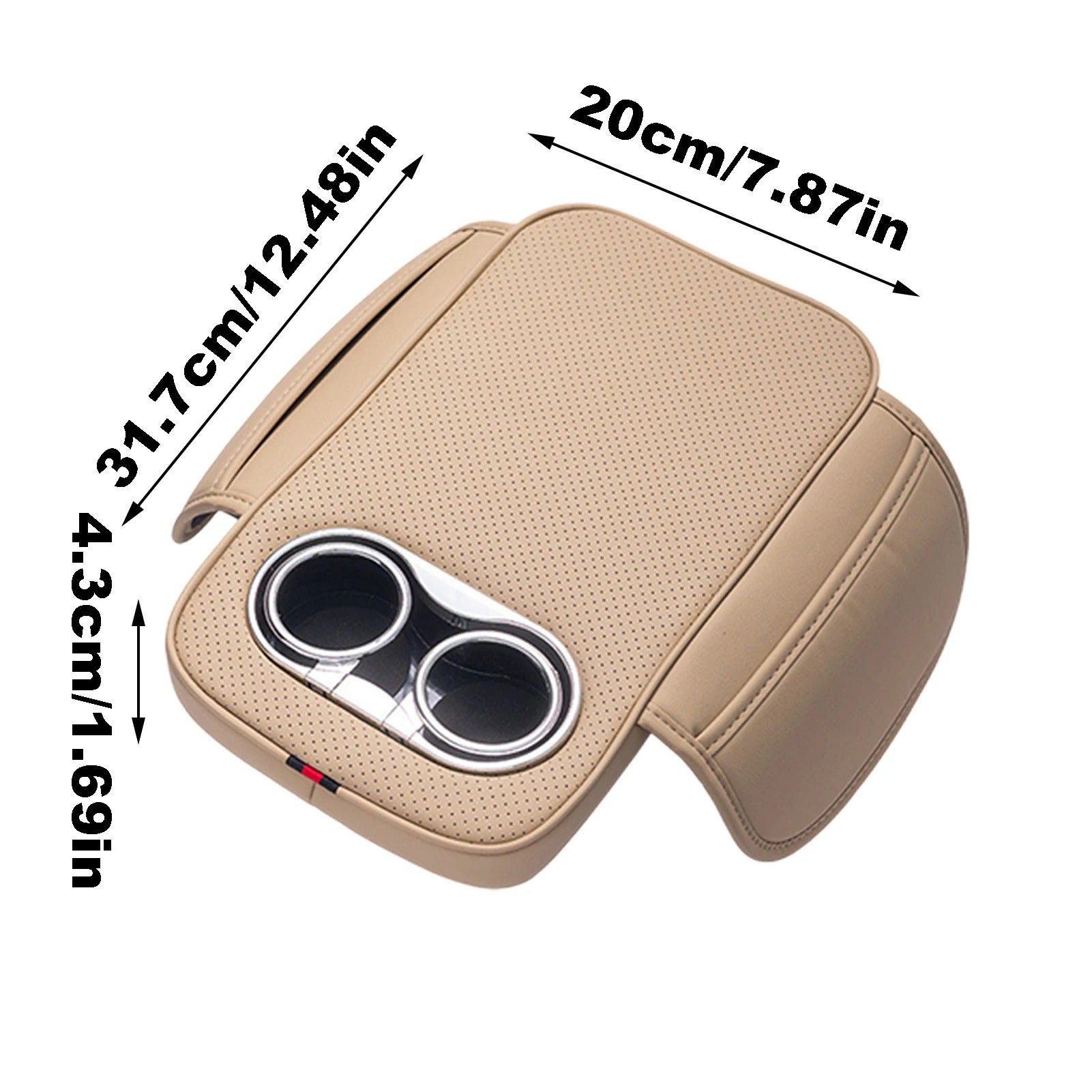PU Leather Car Armrest Cushion with 2 Cup Holders, Side Pocket, and Heightened Center Console Pad Cover - Delicate Leather