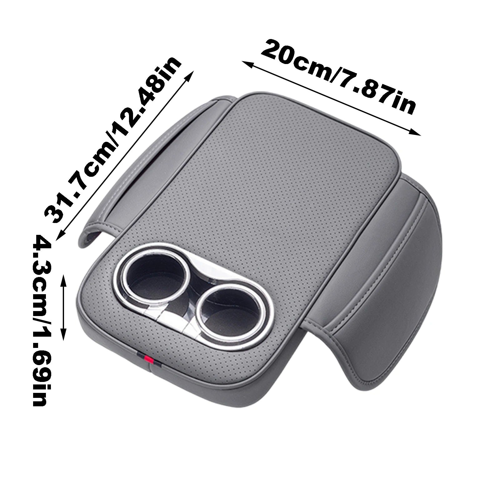 Car Armrest Cushion with 2 Cup Holders and Side Pockets – PU Leather Center Console Pad - Delicate Leather