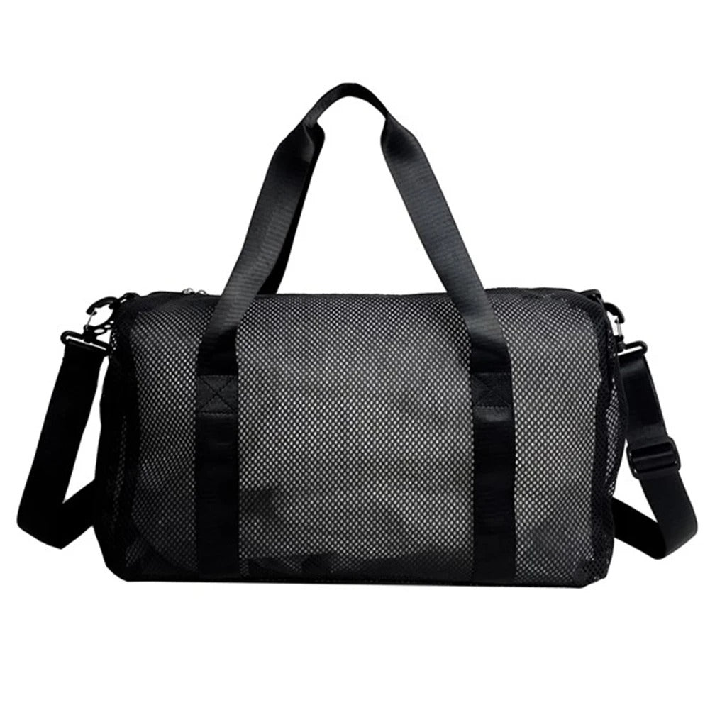 Mesh Travel Duffle Bag – Large-Capacity Weekender with Shoe Compartment & Wet-Dry Separation - Delicate Leather