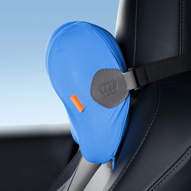 Car Headrest Neck and Waist Pillow – Cooling Gel Lumbar Cushion with Breathable Memory Cotton for Ergonomic Support - Delicate Leather