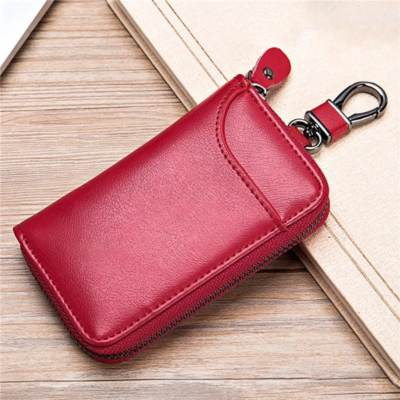 Leather Key Case Organizer Pouch – Car Key Wallet with Card Holder for Men & Women | Multi-Function Keychain Bag - Delicate Leather
