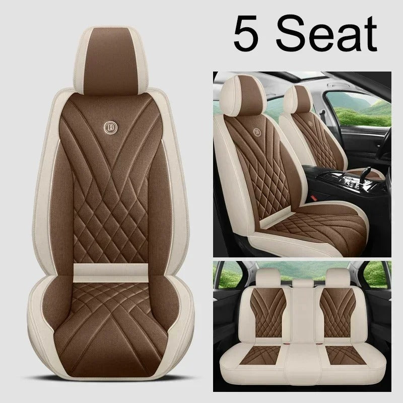 Universal Full Coverage Flax Car Seat Cover - Stylish Protection for Car Models - Delicate Leather