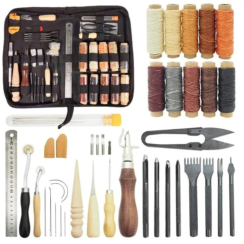 Professional Leather Craft Tools Kit – 3 Sets DIY Leather Cutter & Sewing Stitch Kit - Delicate Leather