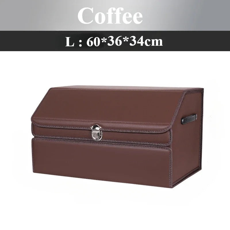 Premium PU Leather Car Trunk Organizer – Foldable Storage Box for Car Interior | Durable, Odorless, Easy-to-Clean Cargo Organizer - Delicate Leather