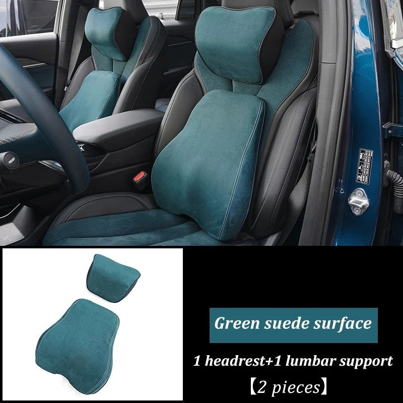 Memory Foam Car Headrest Pillow & Lumbar Support Cushion – Neck Holder & Seat Comfort for Ultimate Driving Relief - Delicate Leather