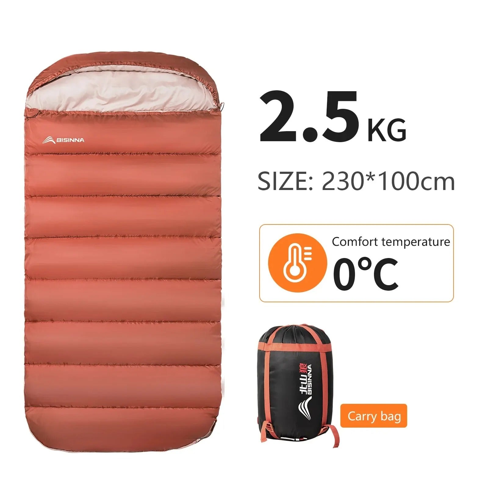 Large Lightweight Camping Sleeping Bag – 3-Season Loose & Wide Design for Adults - Delicate Leather
