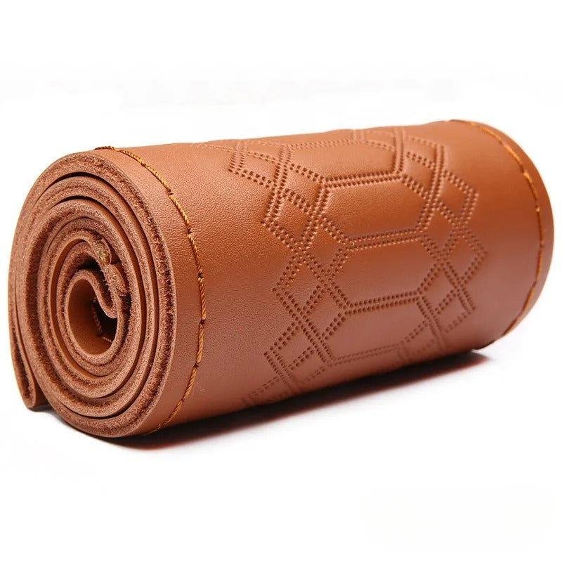 Genuine Leather Embossed Braiding Steering Wheel Cover - Hand-Stitched Anti-Slip Car Decoration Accessory