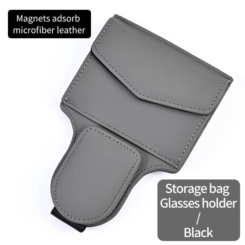 Multi-Functional Car Glasses Clip with Storage – Leather Organizer for Cards & Accessories - Delicate Leather