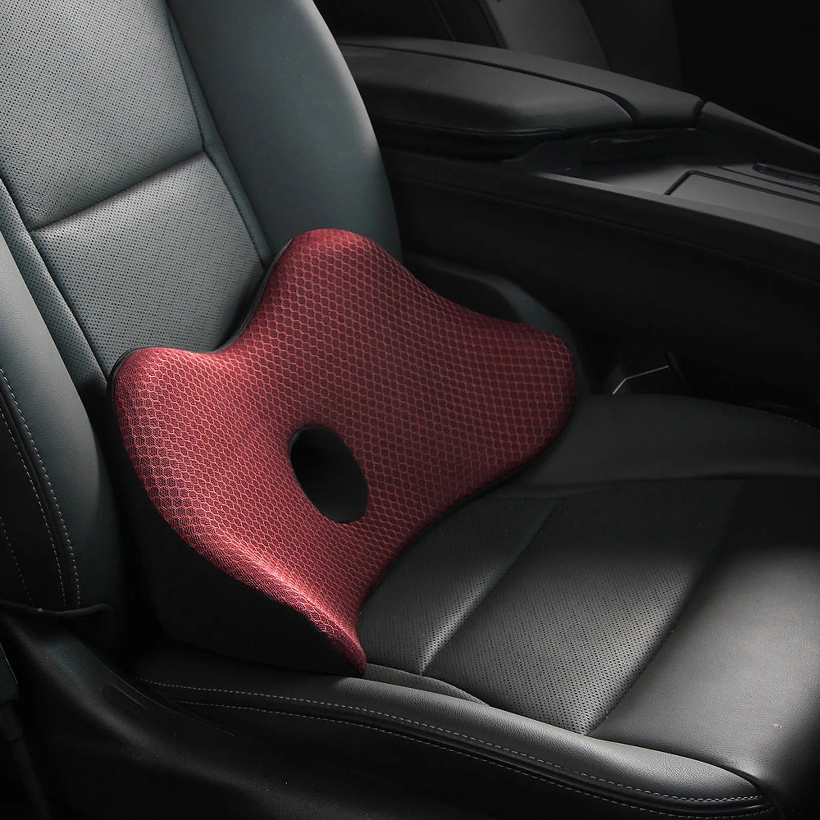 Memory Foam Car Back Cushion – Orthopedic Massage Seat Mat for Travel, Office, and Chair Support - Delicate Leather