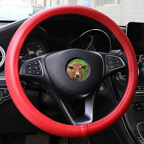 Leather Car Steering Wheel Cover - Wavy Line Design with Silica Gel Liner