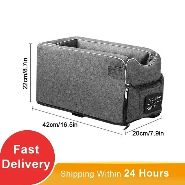 Small Pet Car Safety Seat - Portable Console Pet Nest for Cats & Small Dogs - Delicate Leather