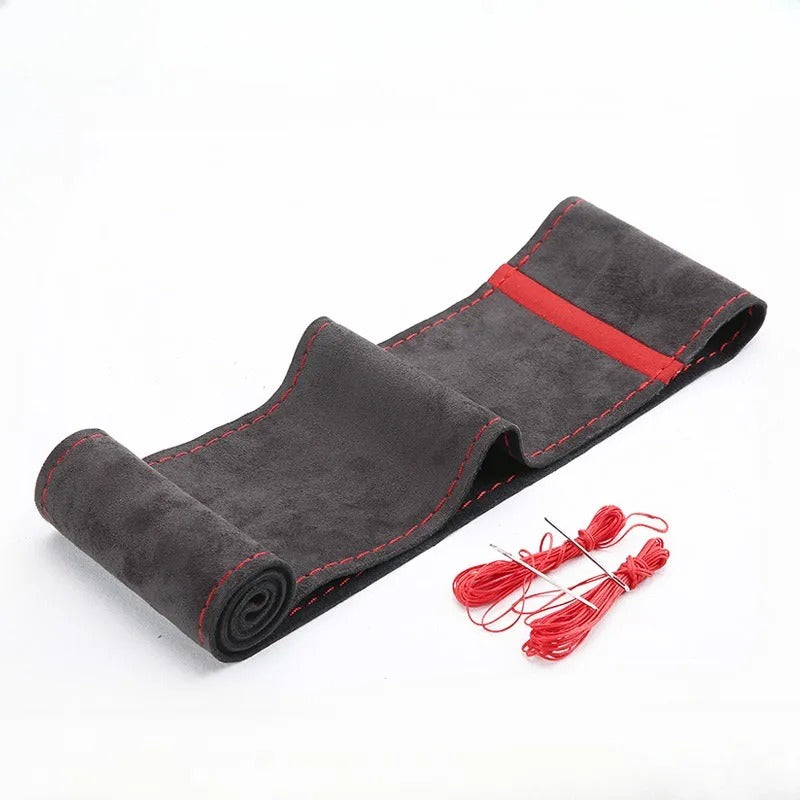 Suede Leather Braided Car Steering Wheel Cover – Universal 38cm DIY Hand-Stitched Handle Cover for All-Season Comfort and Style - Delicate Leather